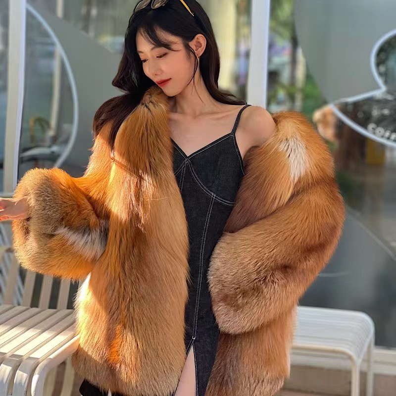 整皮 狐 狸 毛皮 草外套