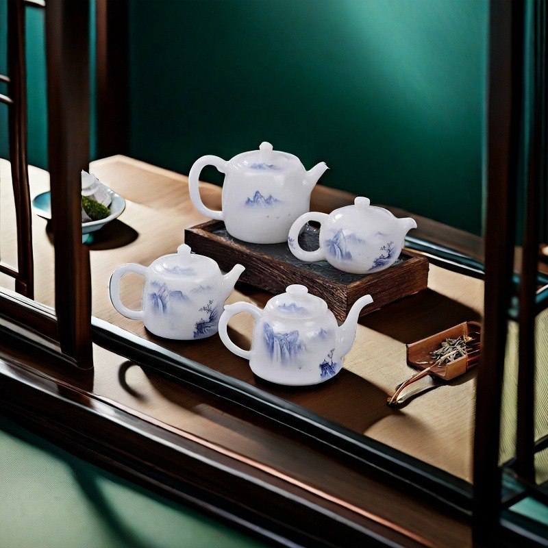 郭志保纯手工茶壶冰种羊脂玉白瓷手绘山水西施壶龙蛋壶功夫泡茶壶