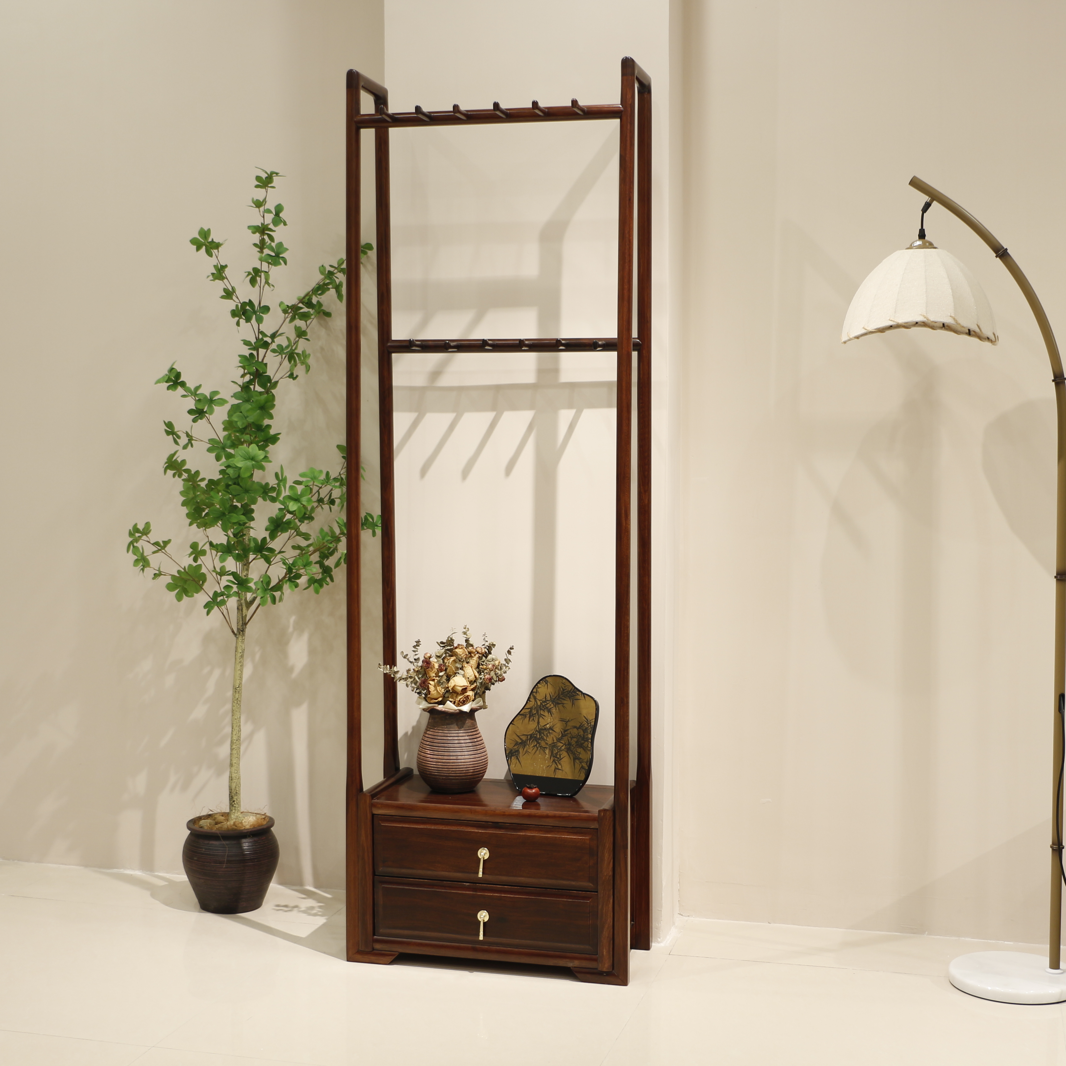 【墨与诗】正统赛鞋木豆衣帽架乌金全实木新中式卧室落地挂衣架禅意