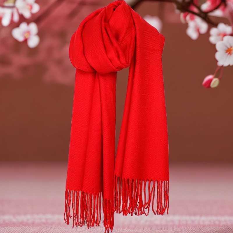 中国红年会韩版红保暖纯色冬款学生长款围巾同学聚会红围巾女孩