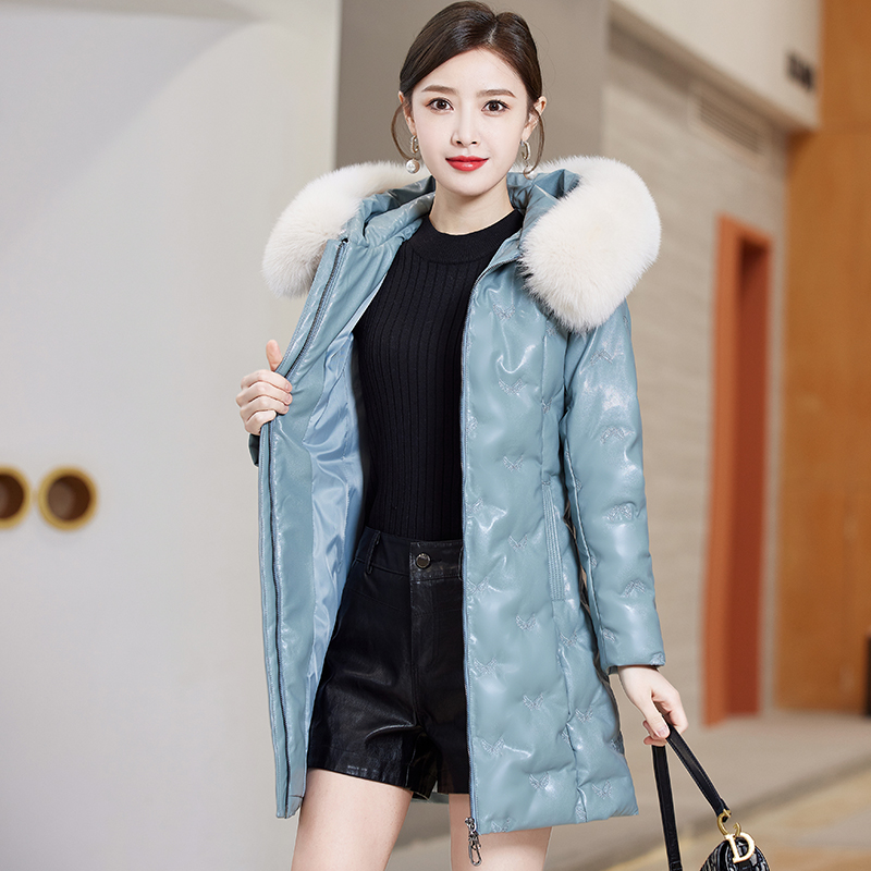 真皮皮衣女  中长款2023年冬季新款大牌高端羽绒服女士外套