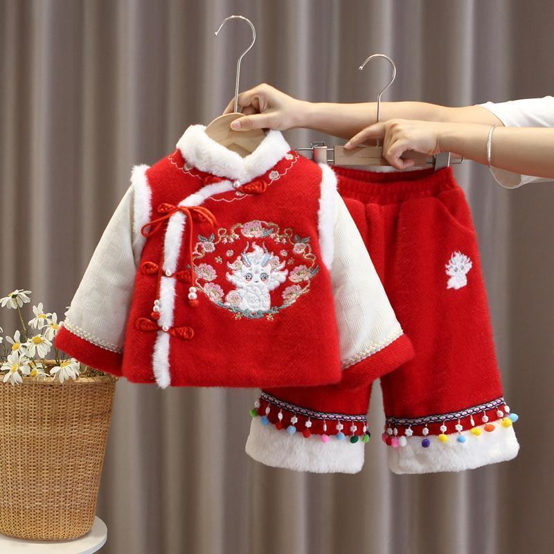 【巴拉甄选】新年拜年服女童唐装古装汉服冬一周岁宴抓周礼服女宝