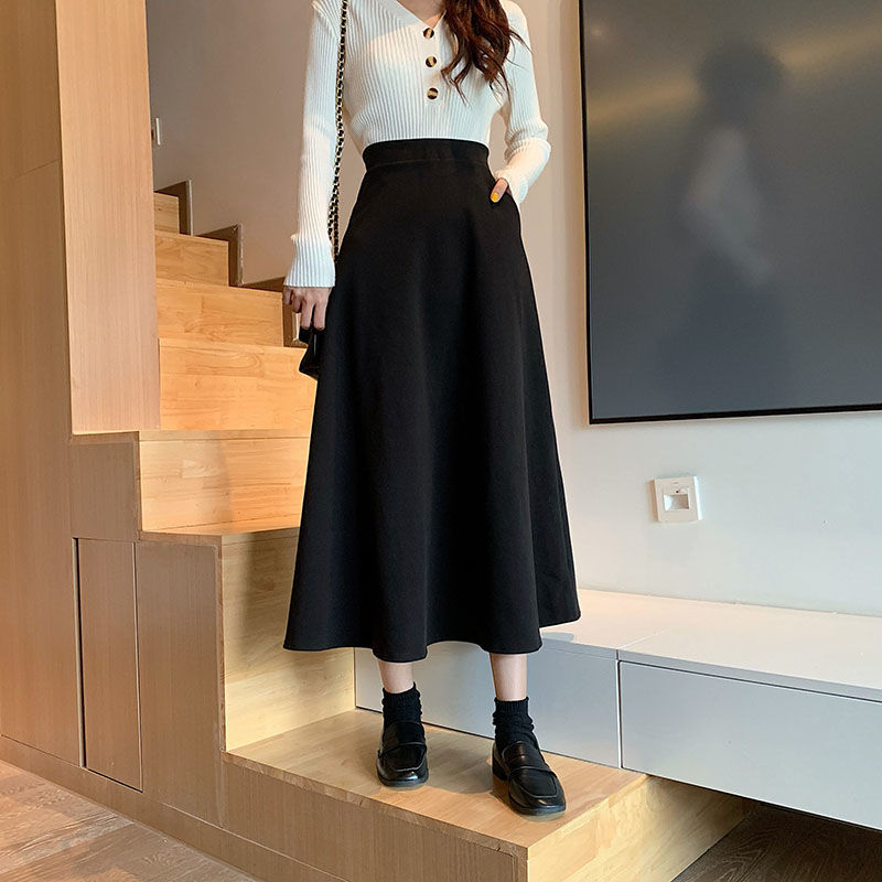 毛呢半身裙女秋冬中长款胖mm梨型身材穿搭大码高腰显瘦遮胯a字裙