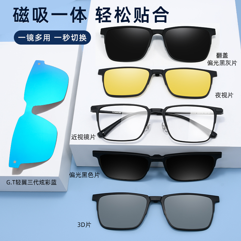 素慕【防雾】翻盖款超轻钛架时尚橡皮钛磁吸偏光镜高清近视眼镜商品图