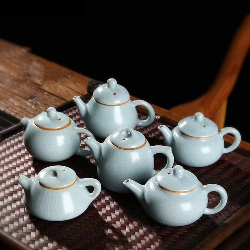 迷你汝窑茶壶指尖壶小容量陶瓷袖珍壶茶宠茶玩摆件可养开片单茶壶