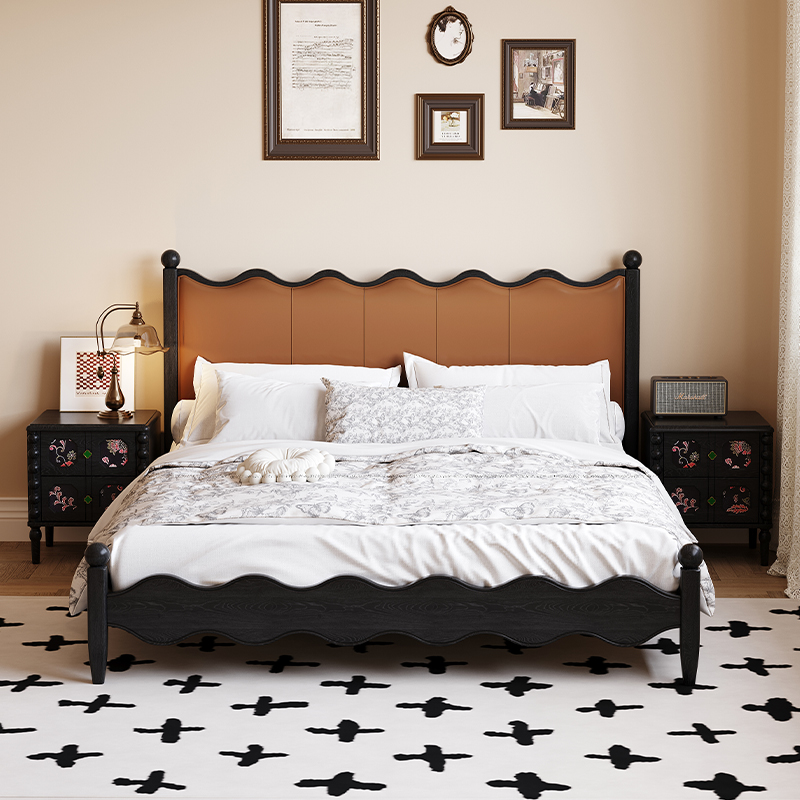 兰顿法式复古实木床1.51.8米双人床小户型中古风主卧布艺中古风床