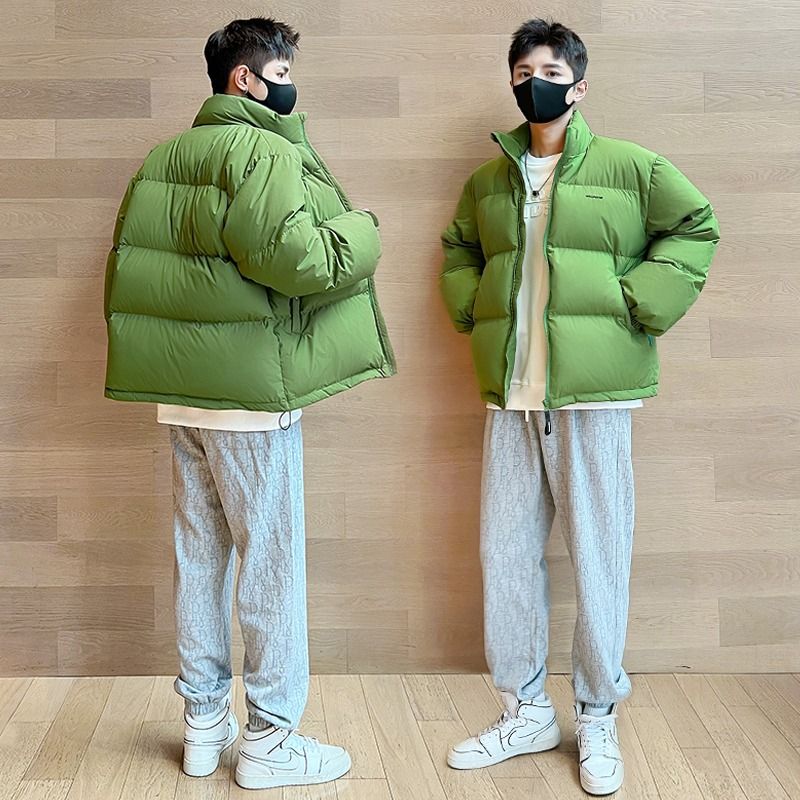 短款羽绒服男女冬季2023年新款绿色宽松加厚白鸭绒面包服外套