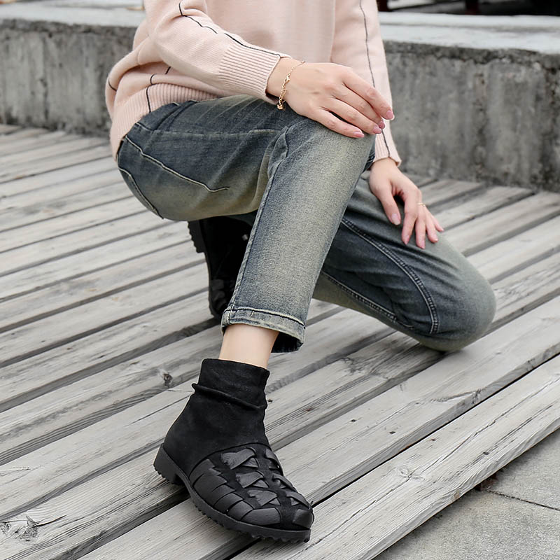 【双11破价款】女鞋秋冬休闲保暖加绒雪地靴短靴女真皮手工皮鞋女