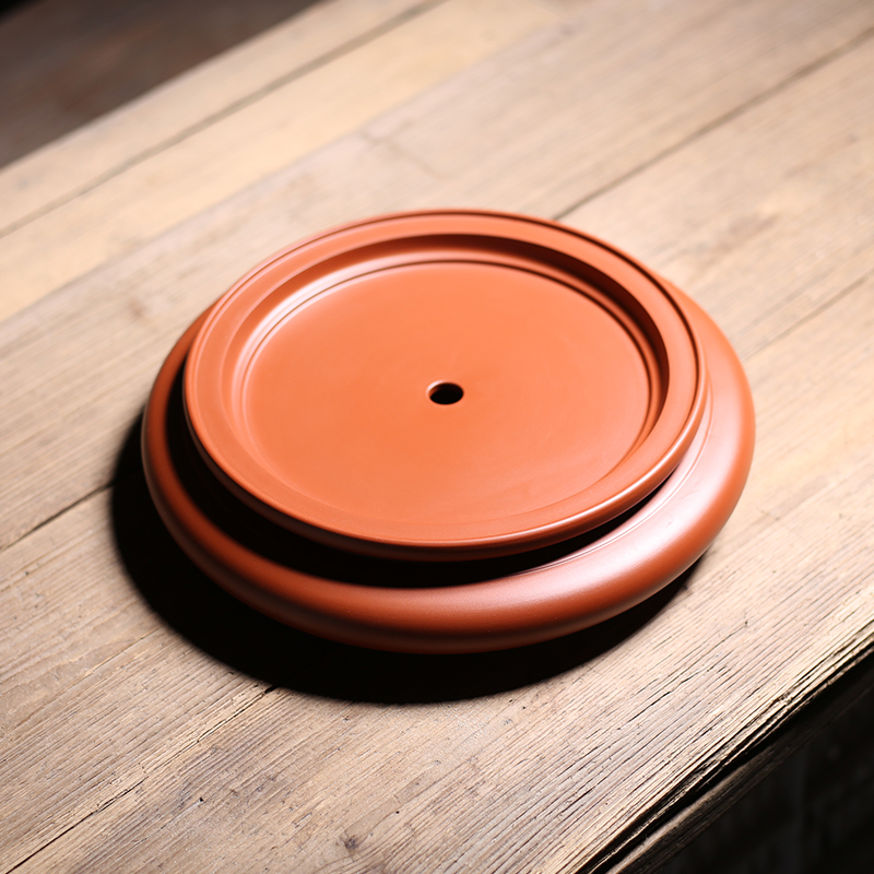 潮州手拉茶盘原矿朱泥储水式圆形干泡盘茶海紫砂茶台茶船28厘米