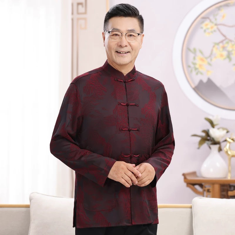 中老年唐装夹克男宽松休闲爸爸装生日祝寿结婚宴会套装中式中国风