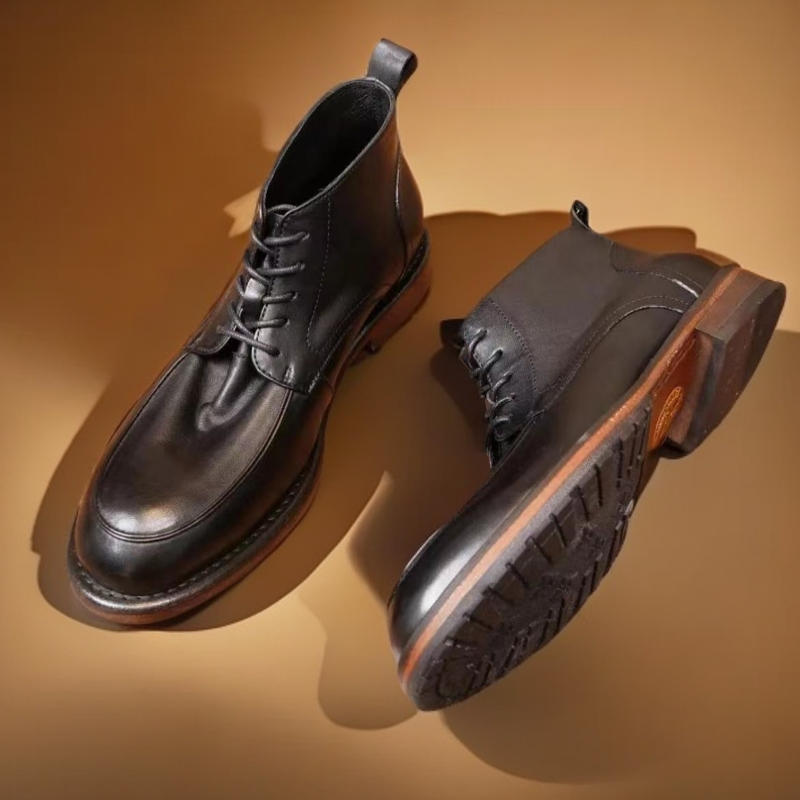 新款德比马丁靴男士商务时尚手工固特异水洗马皮真皮大底男士皮鞋