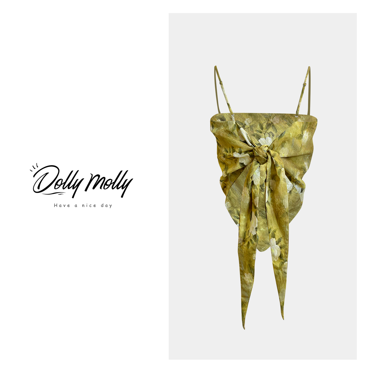 DOLLY&MOLLY油画绿色原创吊带背心上衣夏季女士时尚女装潮流 084