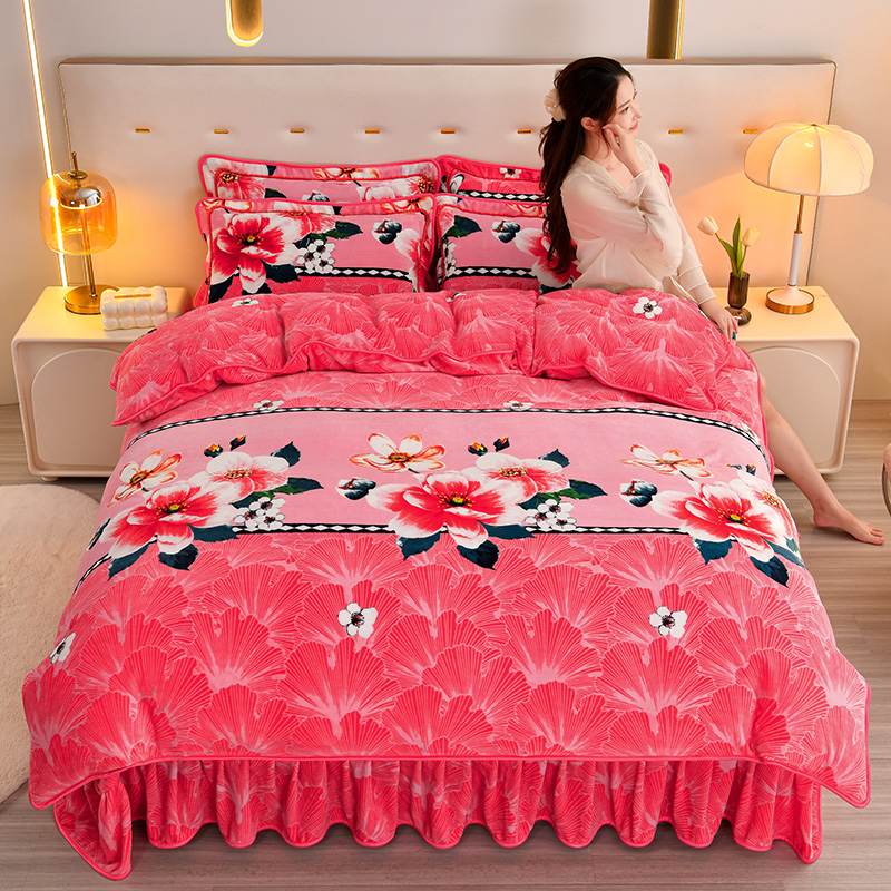 新款牛奶绒四件套秋冬加厚保暖双面绒被罩防滑床裙加绒防静电