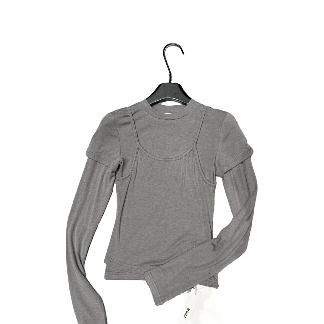 南油小众设计师冬季新款灰色假两件打底衫