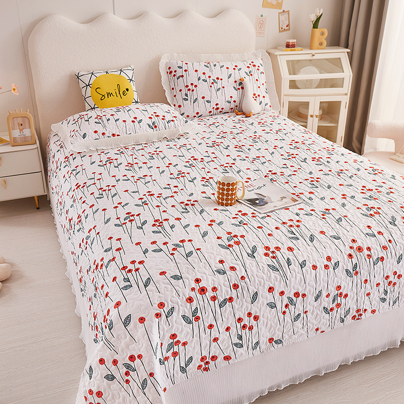 公主风床盖新款加厚防滑夹棉床单双面花边床裙款加厚床单柔软亲肤