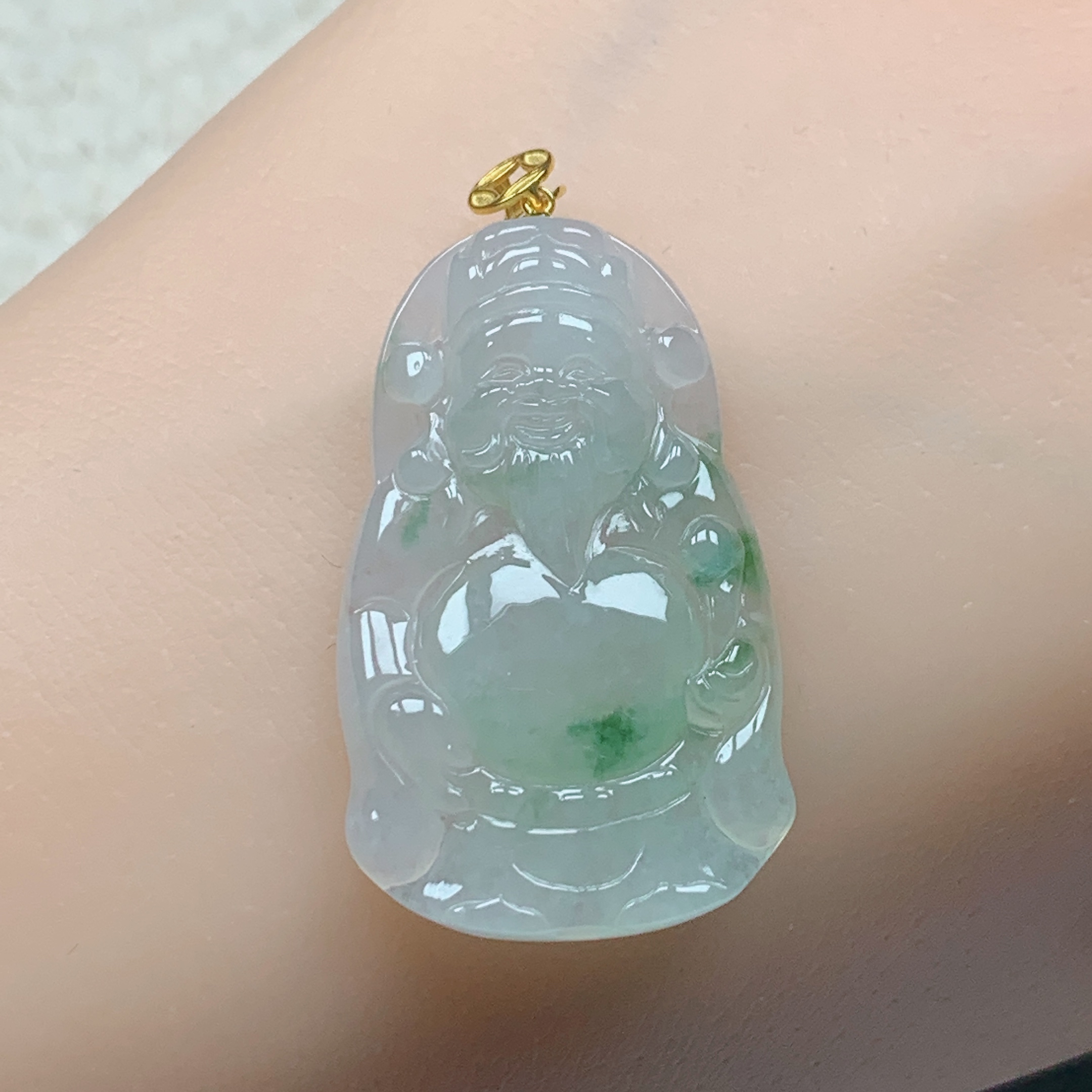 缅甸天然翡翠A货冰种飘绿财神爷吊坠