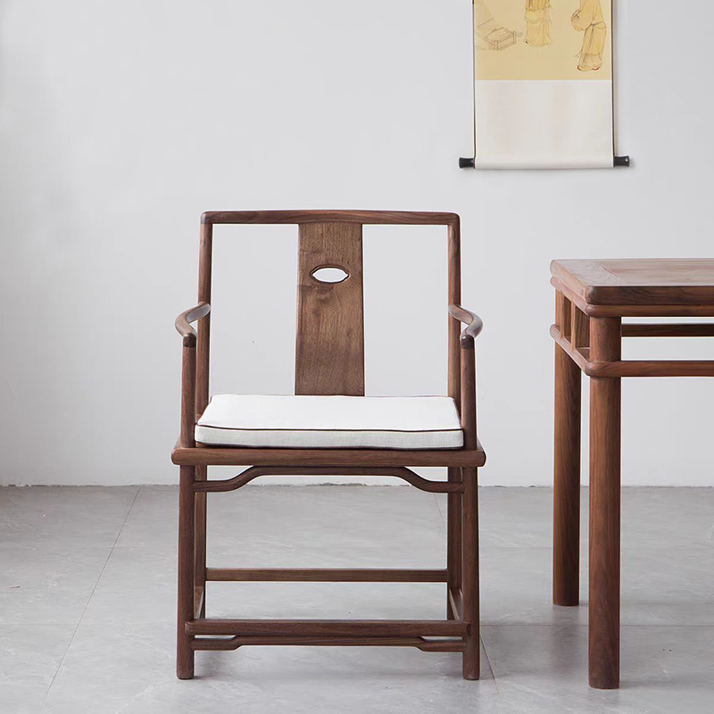 桂委古家新中式仿古禅意实木圈椅全榆木榫卯海棠椅茶桌客椅餐厅椅
