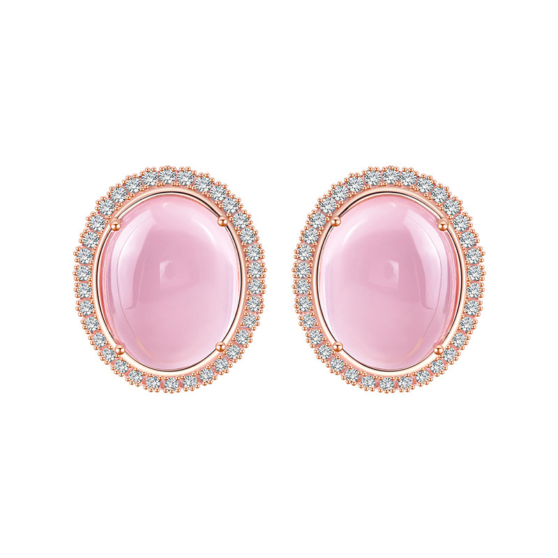 Jolee耳钉S925银天然粉水晶轻奢饰品彩色宝石送女士礼物一物一证