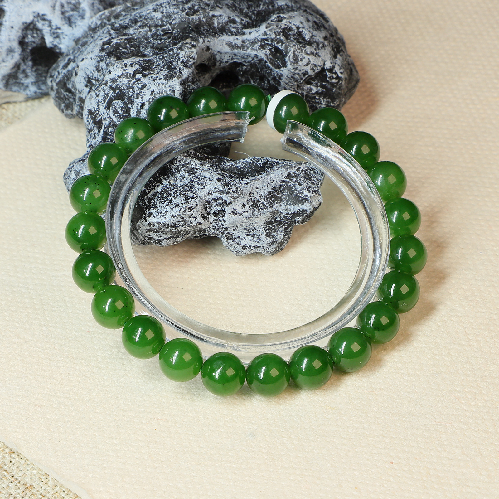 雅颂集天然和田玉G1059碧玉菠菜绿手链卡黑点气质百搭单圈小素款