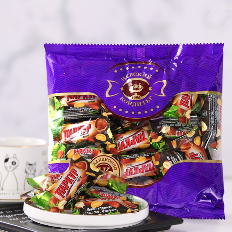 俄罗斯原装进口涅夫斯基跑酷花生榛子夹心糖500g/袋