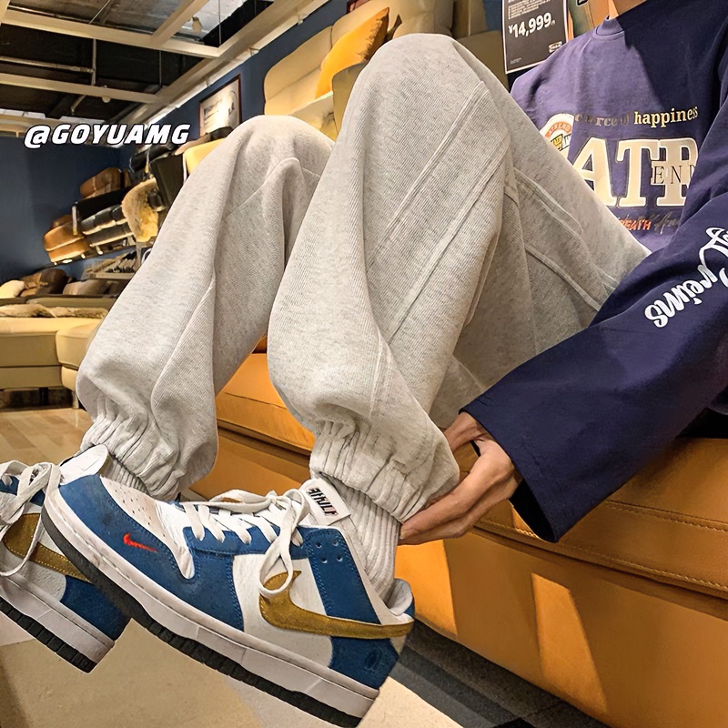 加绒加厚卫裤男款冬季美式复古重磅运动裤子秋冬款高街束脚休闲裤