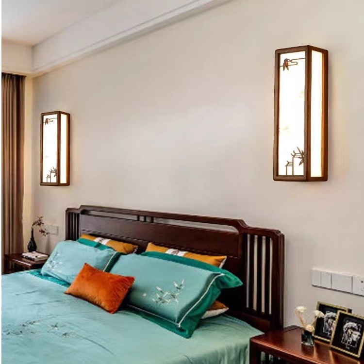 新中式壁灯实木LED仿古客厅卧室床头灯书房过道灯禅意走廊灯具