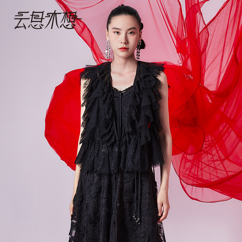 Ysimo-X云思木想原创中国风2024早秋新款荷叶边蕾丝花边马甲11920