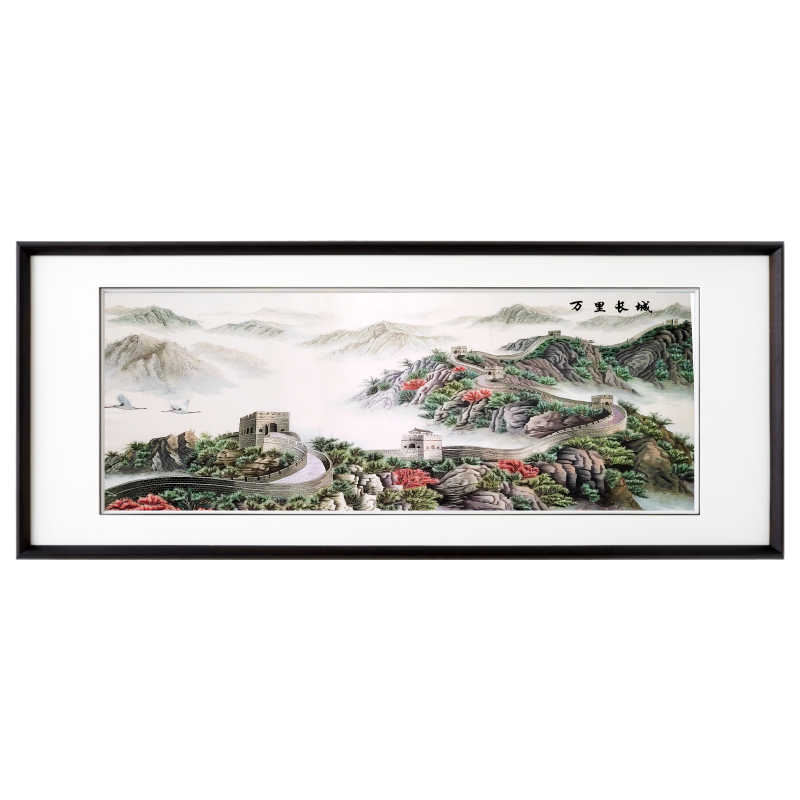 纯手工苏州刺绣苏绣成品挂画客厅办公室装饰画 山水 万里长城