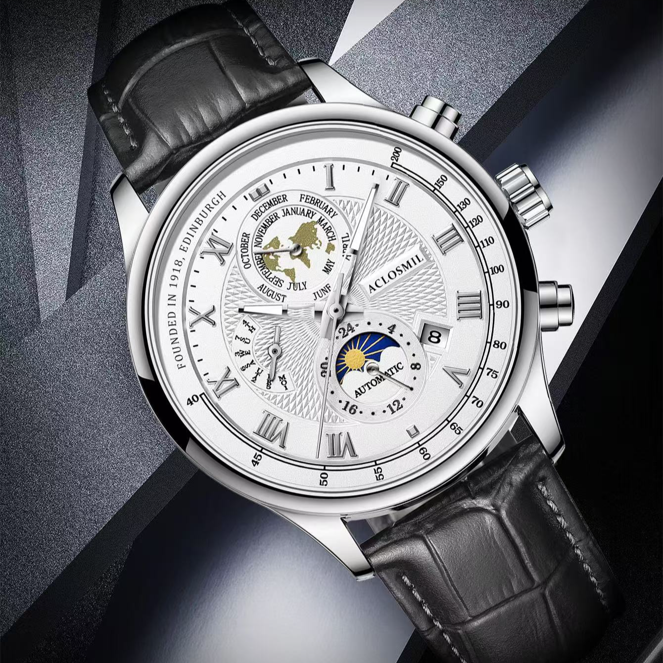 品牌折扣英国ACLOSMIL奥克米洛全自动机械手表男表多功能夜光防水