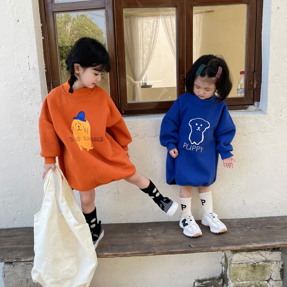 女童韩版加绒卫衣裙秋冬新款女宝宝洋气裙子休闲连衣裙上衣潮儿童