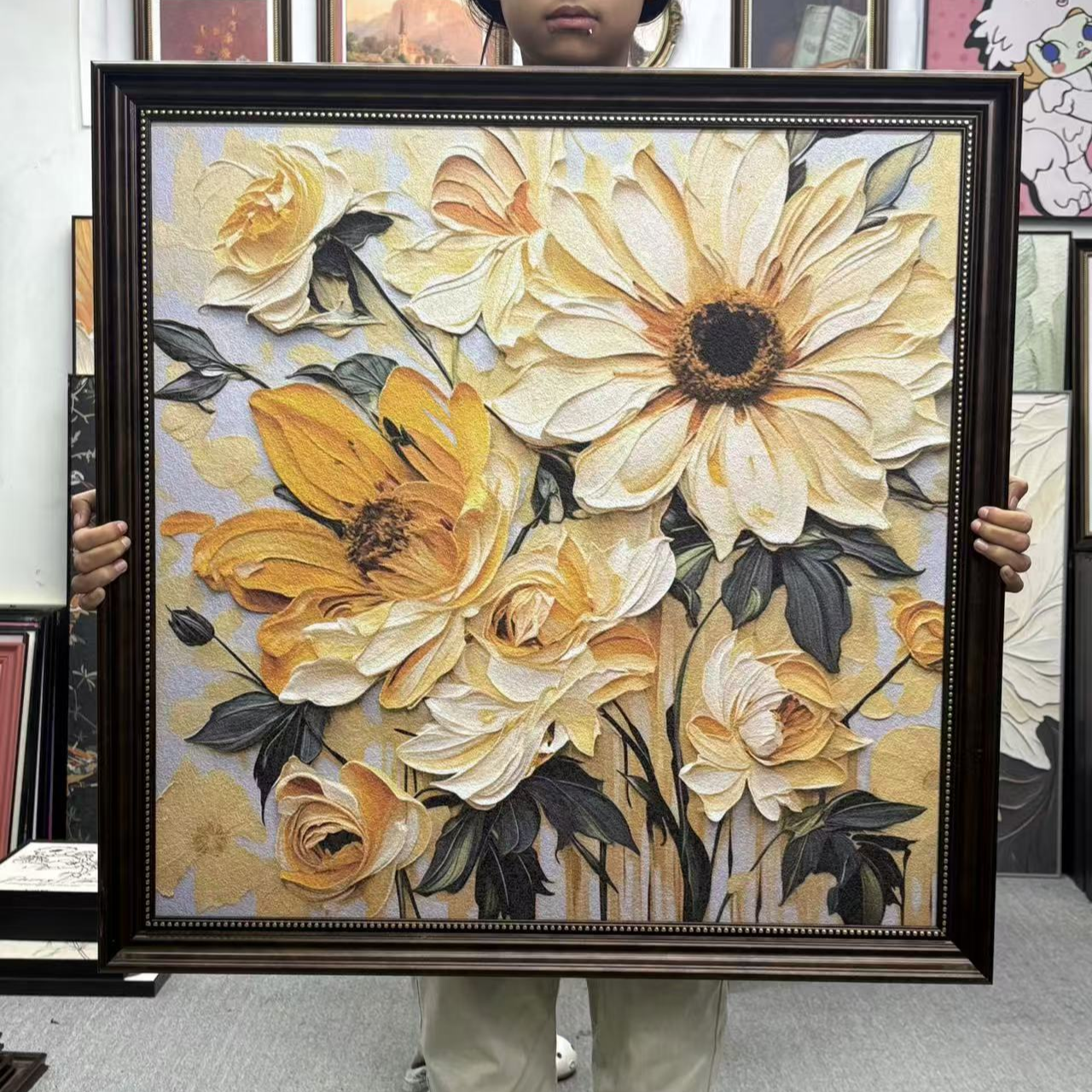 大芬村餐厅装饰画饭厅客厅沙发背景墙挂画抽象花卉卧室8080