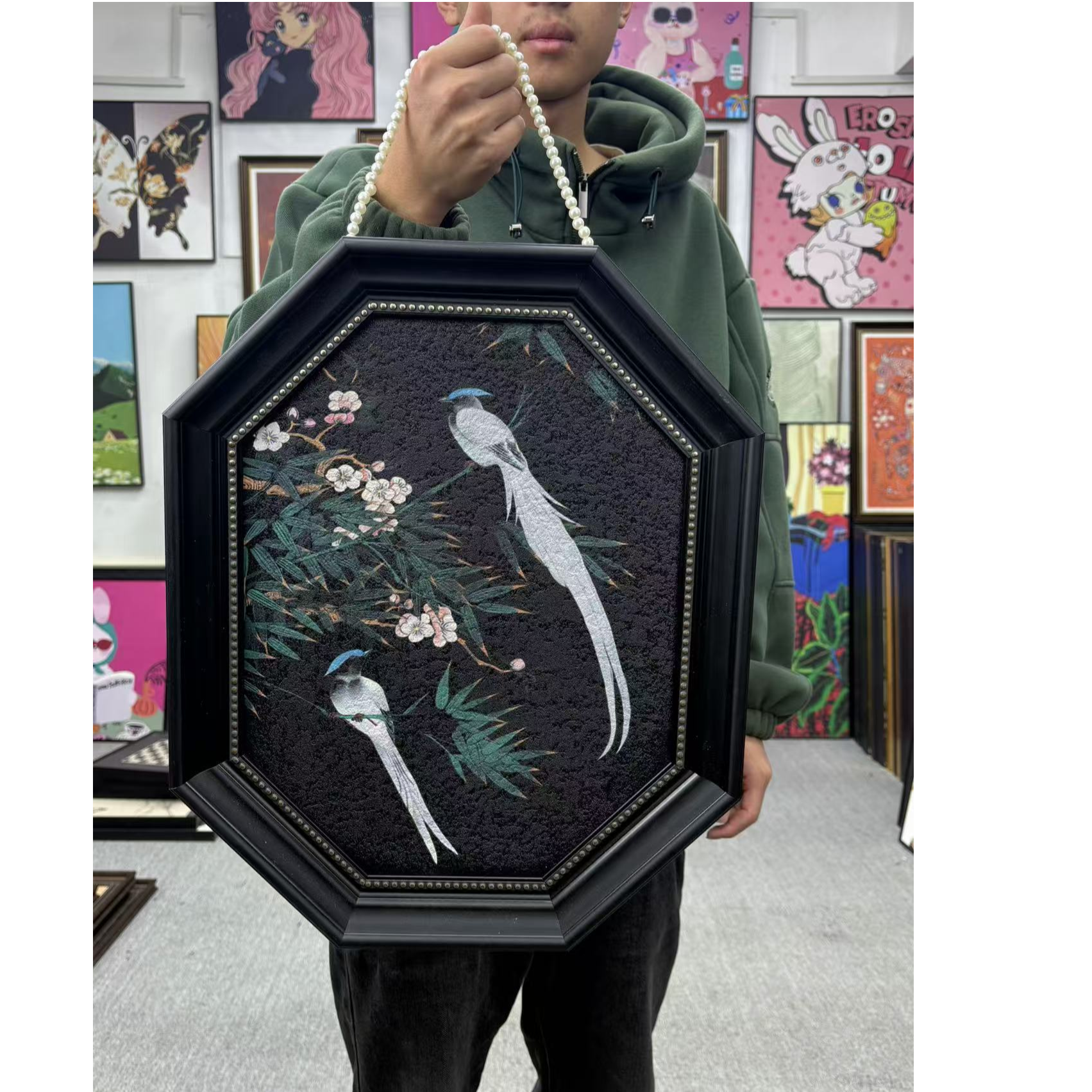 新中式国潮花组装饰画鸟高合级感客厅挂画家居背景墙壁画八边