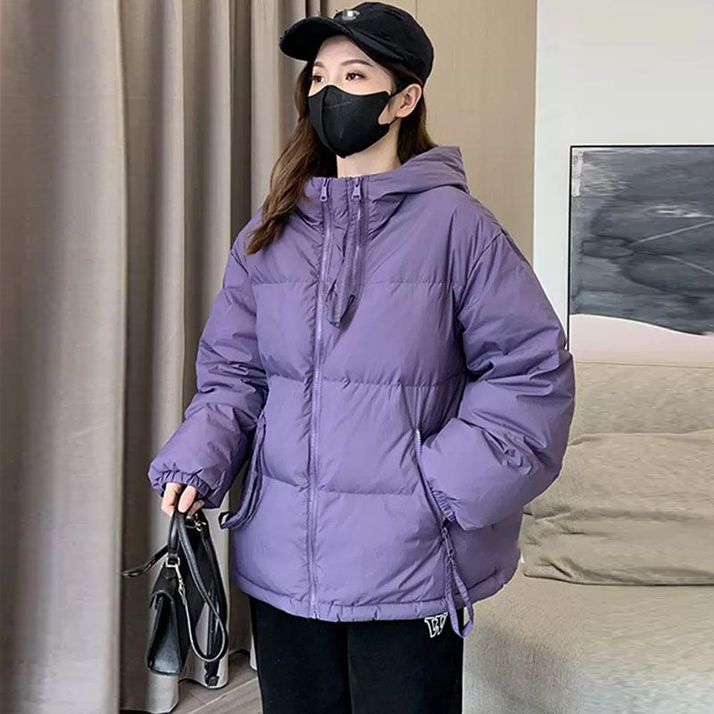 波司澄户外新款2023冬季羽绒服女短款宽松设计感双拉链系带连帽白