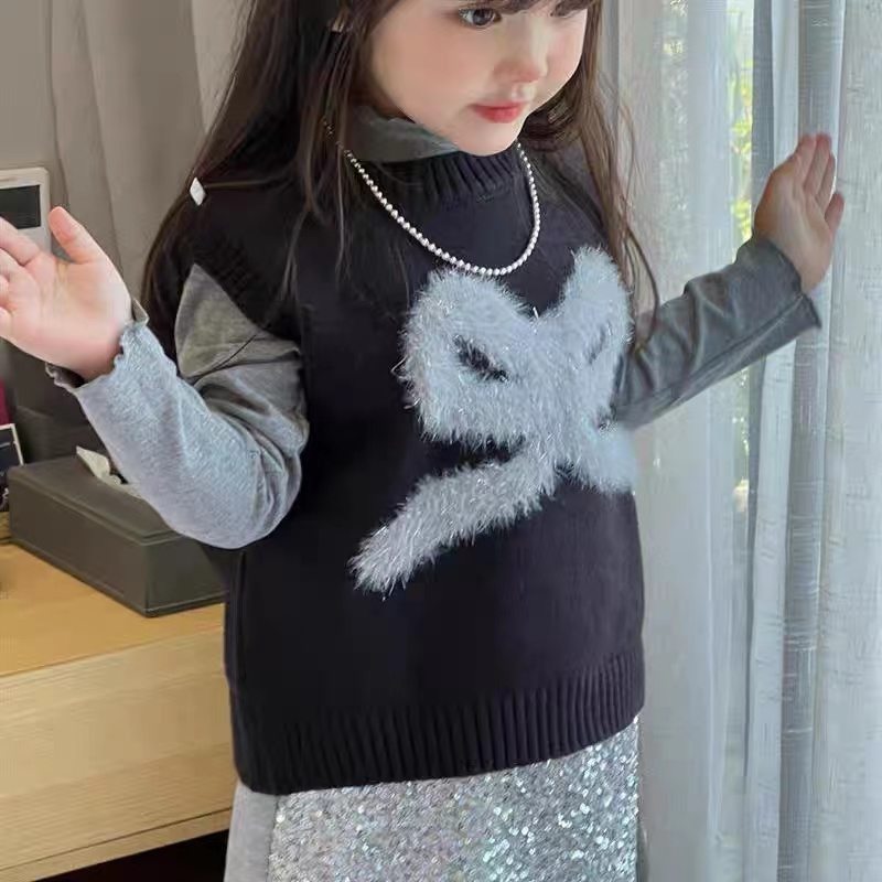 女童针织衫儿童上衣童装打底衫洋气时尚圆领百搭加厚秋冬冬季