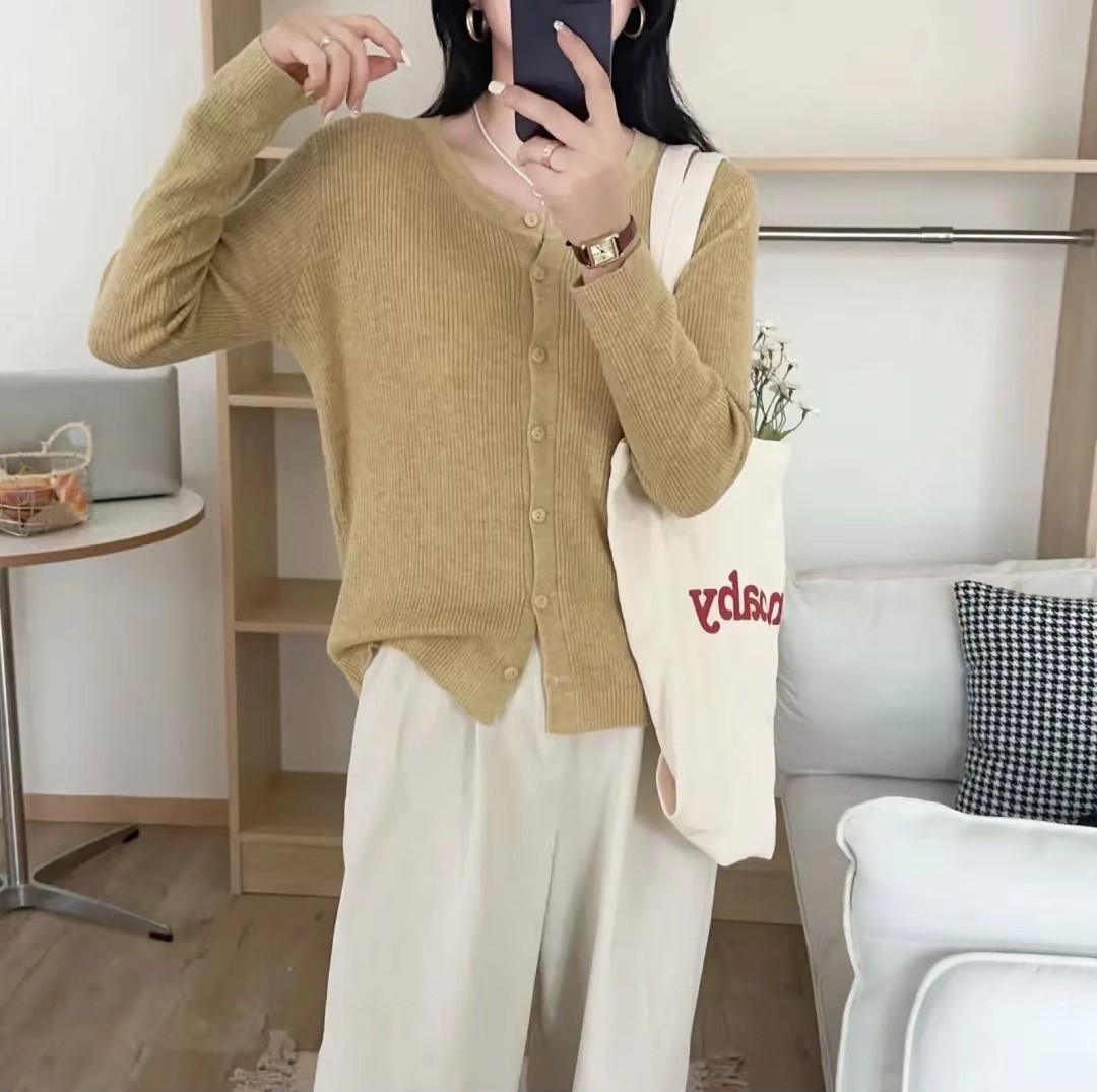 B【黄色开衫】春季新款长袖针织衫开衫时尚百搭气质纯色上衣女1