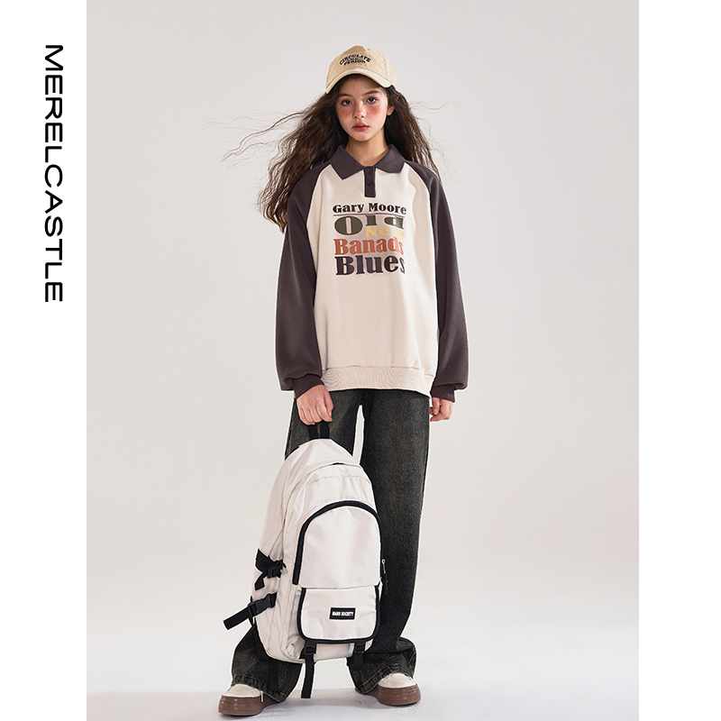 C4021女童卫衣新款儿童洋气时髦秋装女大童秋季polo领休闲上衣