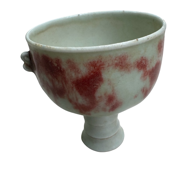 陶瓷工艺品摆件釉里红高足转芯杯手工复古