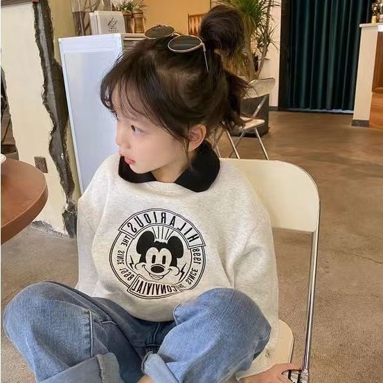 巴拉女童卫衣秋冬季新款儿童长袖上衣加绒洋气刺绣领卡通童装