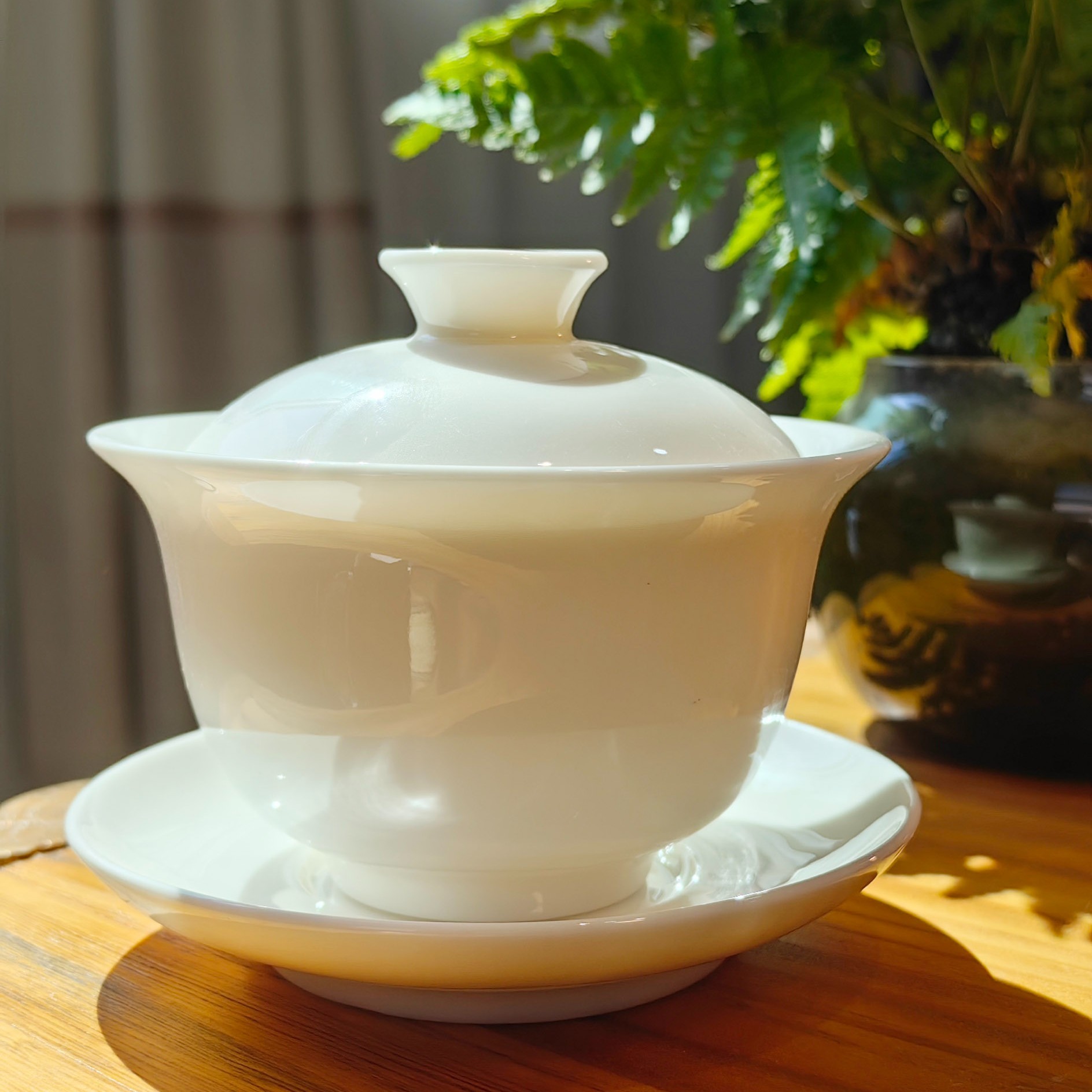 德化白瓷茶碗羊脂玉玉瓷盖碗泡陶瓷茶碗茶具定制