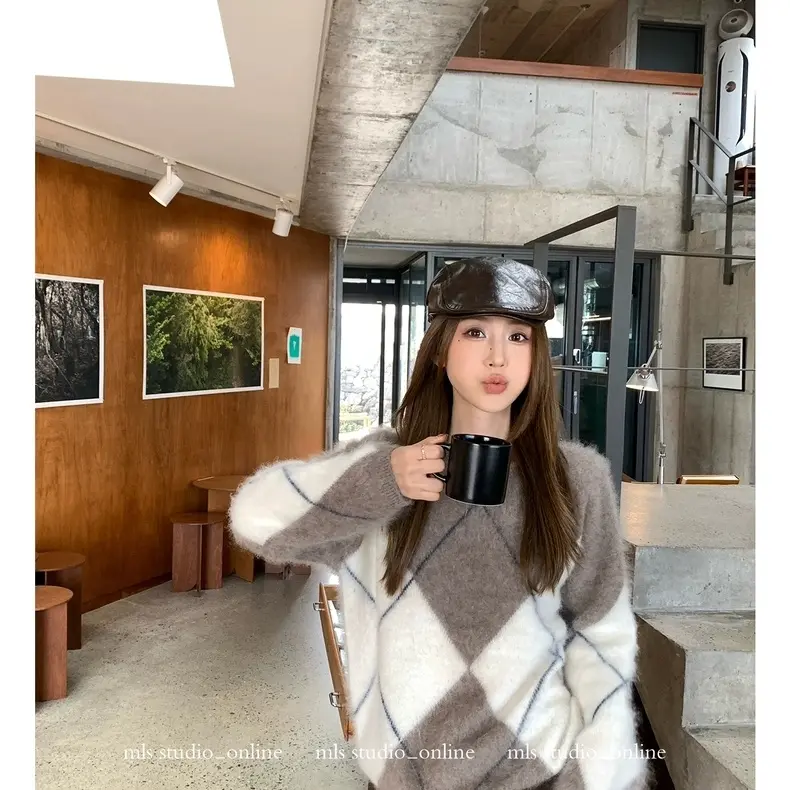 P&C  studio 菱格女主角 氛围感单品100羊毛 软糯拉毛毛衣