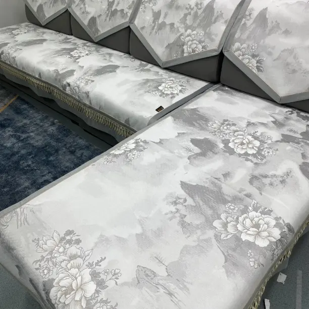 【山水牡丹】新中式沙发垫四季通用防滑雪尼尔面料