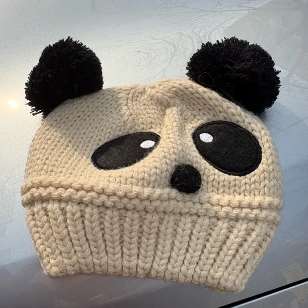 熊猫针织帽冬季可爱卡通立耳护耳加厚保暖男女童毛线帽