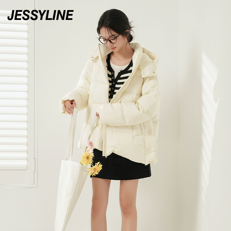 jessyline杰茜莱冬季新款 时尚小个子保暖个性连帽羽绒服