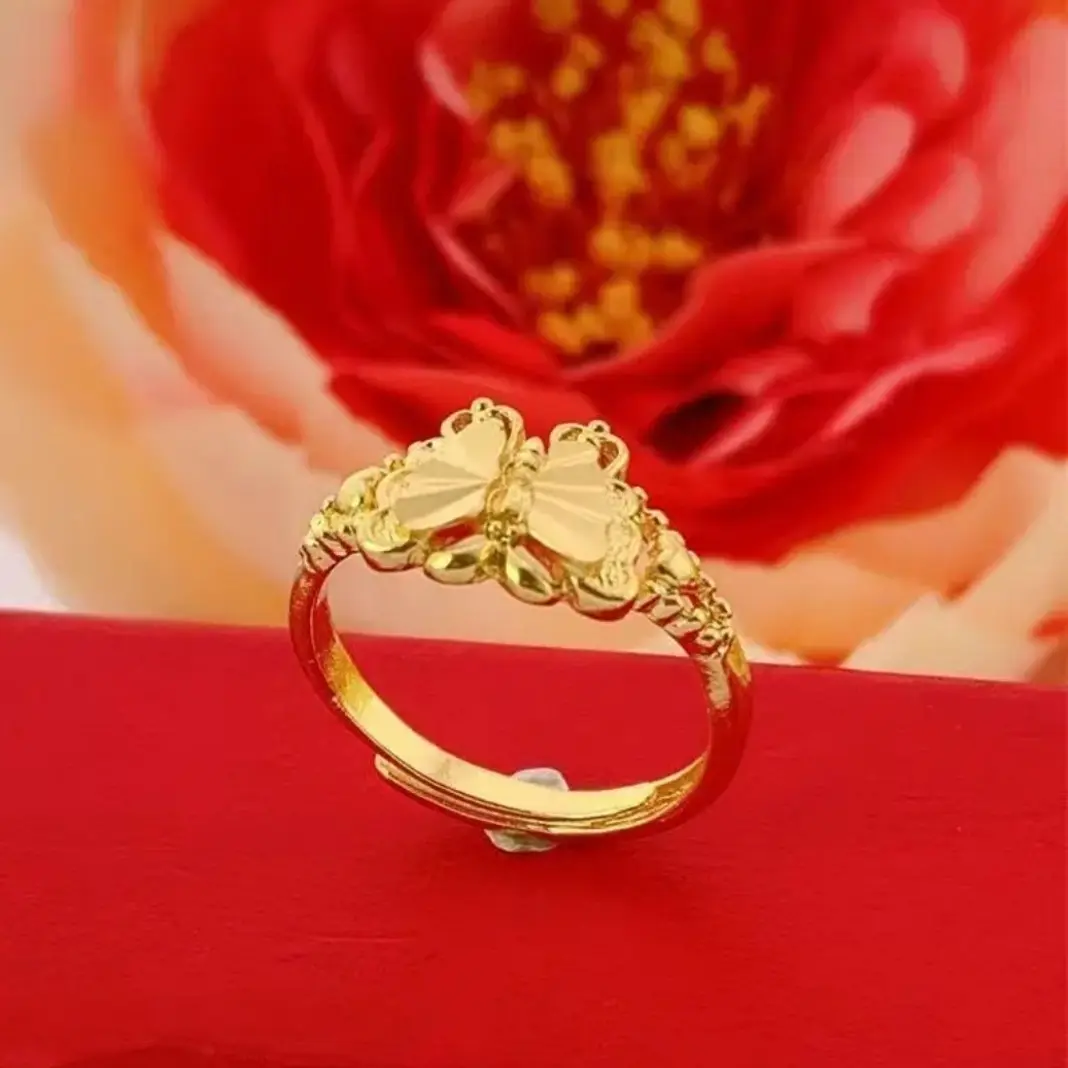 钛钢戒指 可调节指环不掉色【蝴蝶开口戒指金色】气质时尚精美款