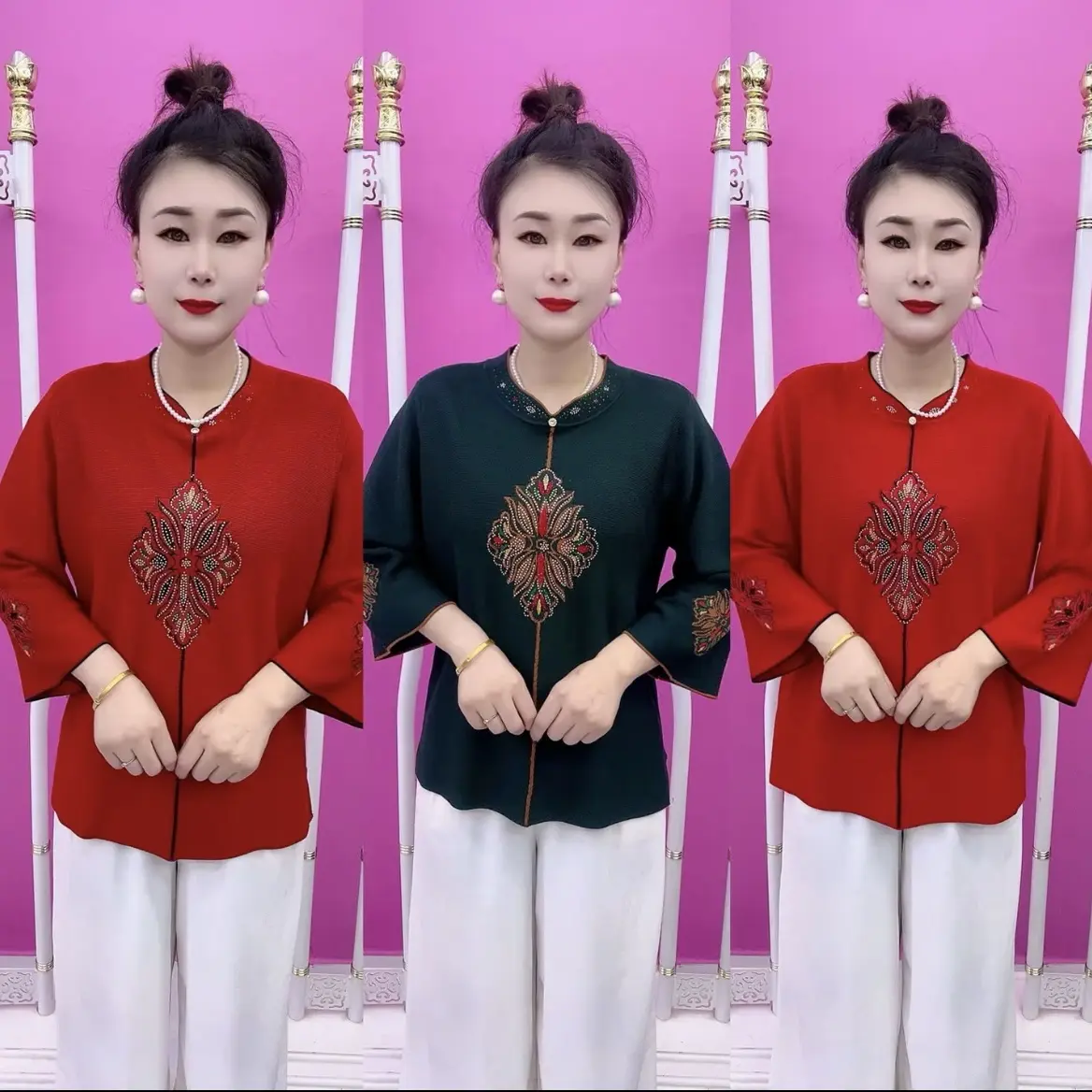 新款时尚洋气百搭图腾焦麻针织衫