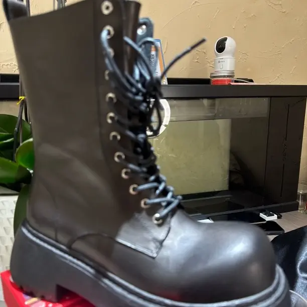 夏季新款女士软皮高帮内增高厚底12cm工装马丁靴