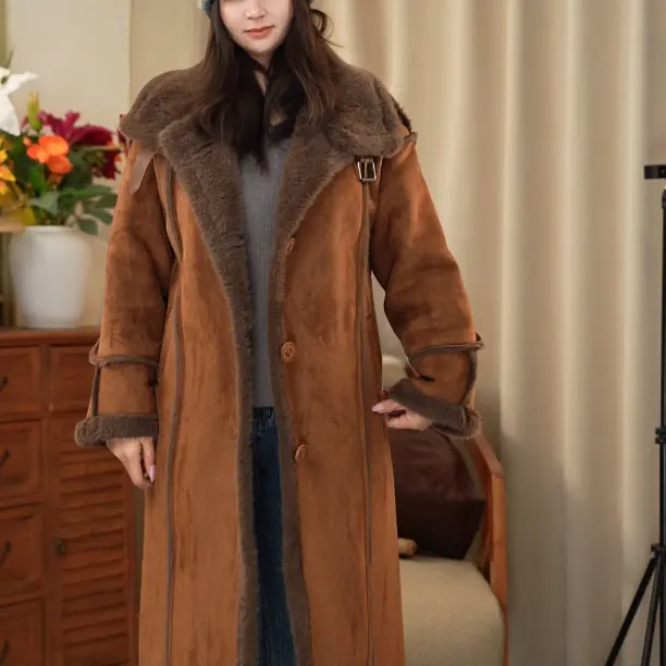美拉德风加厚保暖长款女外套冬季新款麂皮绒毛毛大衣
