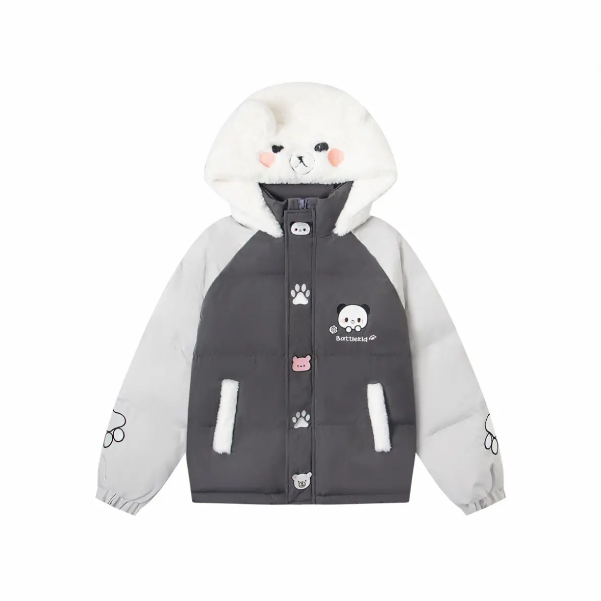 做梦特长生 可爱小狗卡通刺绣连帽围巾棉服女秋冬加厚保暖面包服