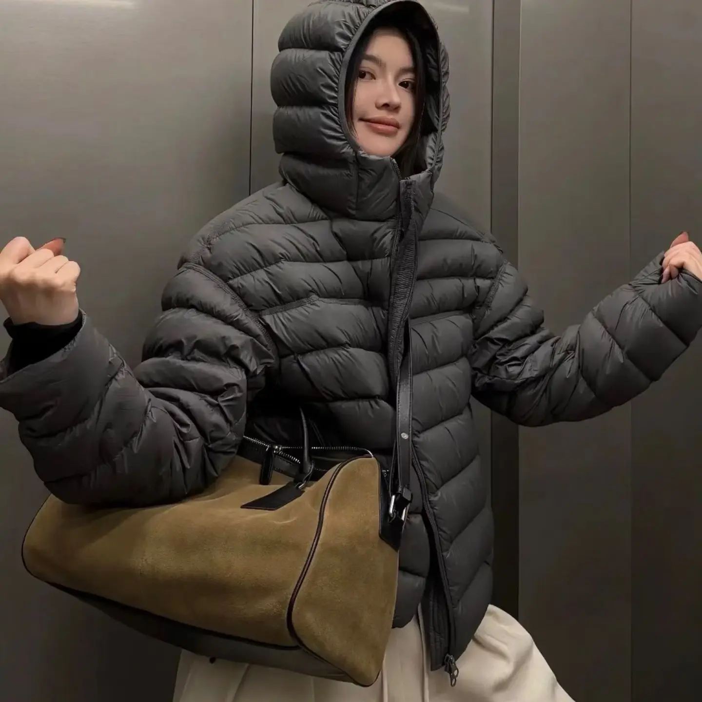 连帽纯色长袖女加绒加厚款韩版百搭薄款冬季