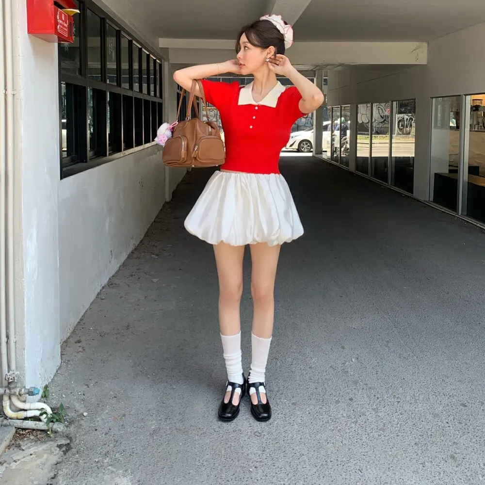 高腰蓬蓬裙甜美显瘦气质半身短裙法式浪漫设计